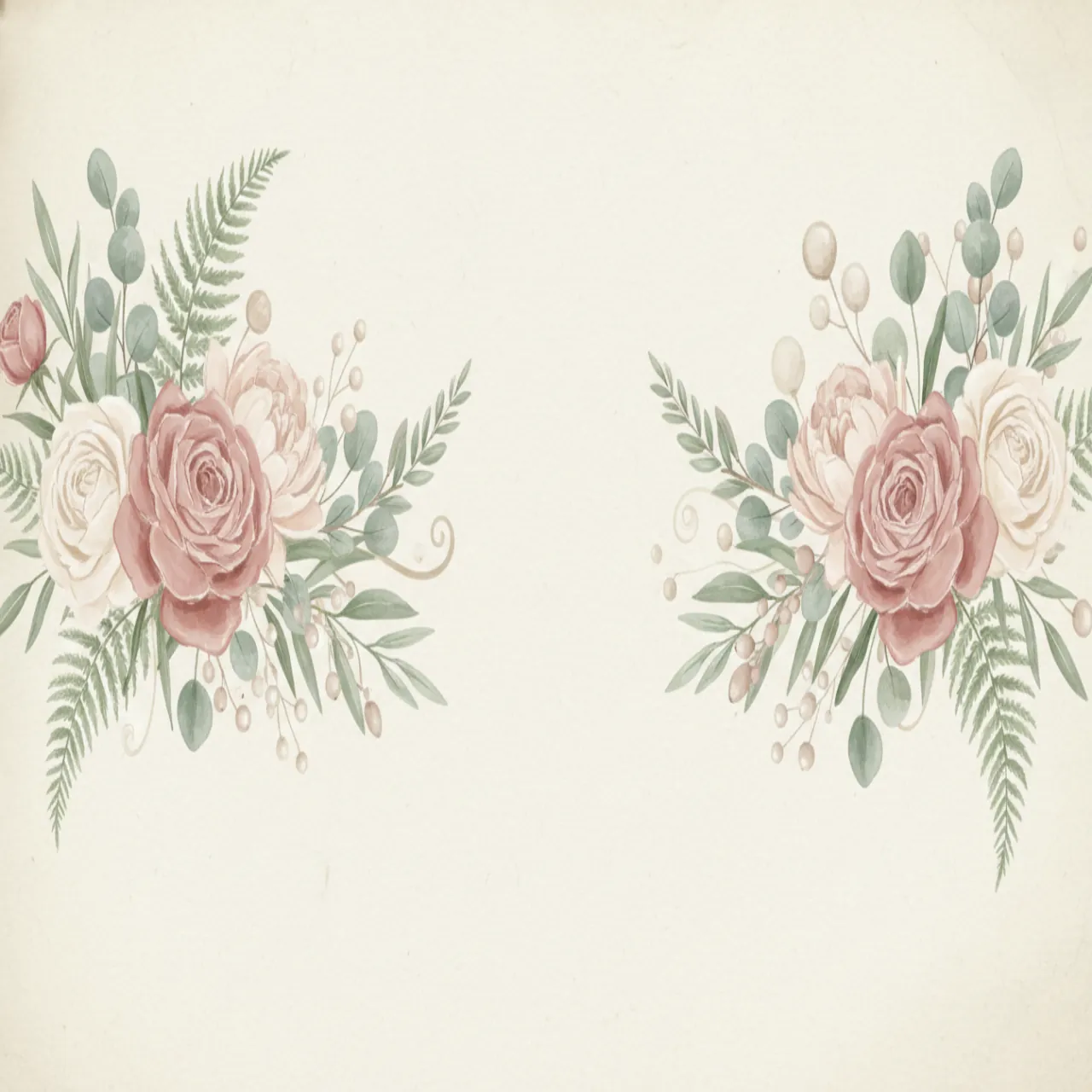 Illustration douce et botanique, tons crème et rose poussiéreux et sauge, sans personne ni texte, aspect 16:9 – pour un article d'introduction aux cérémonies mayas.
